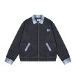 画像3: Splicing zip-up check collar point denim jacket ユニセックス 男女兼用  スプライシングジップアップチェック柄襟デニムジャケット スタジャンブルゾン (3)