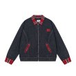 画像1: Splicing zip-up check collar point denim jacket ユニセックス 男女兼用  スプライシングジップアップチェック柄襟デニムジャケット スタジャンブルゾン (1)