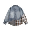 画像2: Unisex Zip-up denim and check jacket, denim jacket　 メンズ ユニセックス 男女兼用 ジップアップデニム＆チェックジャケット Gジャン (2)