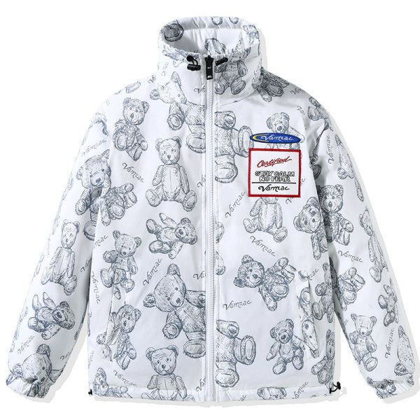 画像1: Teddy bear KAWS print down jacket jumper  blouson ユニセックス 男女兼用テディベアカウズプリント ダウンジャケットジャンパー スタジャン  (1)