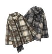 画像3: Checked scarf collar fleece coat jacket　スカーフ襟デザインチェック柄 フリースコート (3)