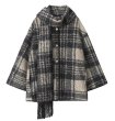 画像4: Checked scarf collar fleece coat jacket　スカーフ襟デザインチェック柄 フリースコート (4)