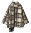 画像5: Checked scarf collar fleece coat jacket　スカーフ襟デザインチェック柄 フリースコート (5)