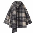 画像1: Checked scarf collar fleece coat jacket　スカーフ襟デザインチェック柄 フリースコート (1)