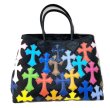 画像1: Multi Color Cross Colorful Cross Emblem Leather Tote Shoulder Guardian Bag  男女兼用ユニセックスマルチカラー 十字架 クロスパッチ付きレザートートショルダーガ―ディンパーティーバック  (1)