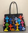 画像2: Multi Color Cross Colorful Cross Emblem Leather Tote Shoulder Guardian Bag  男女兼用ユニセックスマルチカラー 十字架 クロスパッチ付きレザートートショルダーガ―ディンパーティーバック  (2)