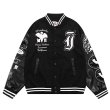 画像2: MMDANBR Hip hop tiger flocking embroidery PU leather baseball uniform jacket BASEBALL JACKET  blouson ユニセックス 男女兼用 刺繍ジャケットスタジアムジャンパー スタジャン MA-1 ボンバー ジャケット ブルゾン (2)