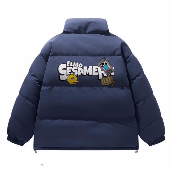 画像1: Unisex Sesame Street Stand Collar Down Coat Jacket　ユニセックス 男女兼用 セサミストリート スタンドカラープリントダウンジャケットジャンパー スタジャン  (1)