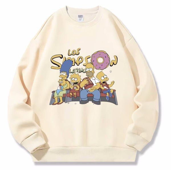 画像1: Unisex Simpson Family x Donut Print Sweat Pullover 　男女兼用 ラウンドネック  シンプソンズ ファミリー×ドーナッツ プリント スウェット トレーナー プルオーバー男女兼用 ラウンドネック シンプソン シンプソンズ ファミリー ボックスロゴプリント スウェット トレーナー プルオーバー (1)