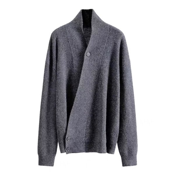 画像1: Unisex Simple deformed plain knit sweater cardigan ユニセックス男女兼用 シンプル 変形無地ニット セーターカーディガンニット (1)