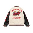 画像2: MMDANBR 78-89 embroidery leather sleeves baseball jacket stadium jacket baseball uniform blouson  ユニセックス 男女兼用 刺繍スタジアムジャンパー ダウンジャケット スタジャン MA-1 ボンバー ジャケット ブルゾン (2)