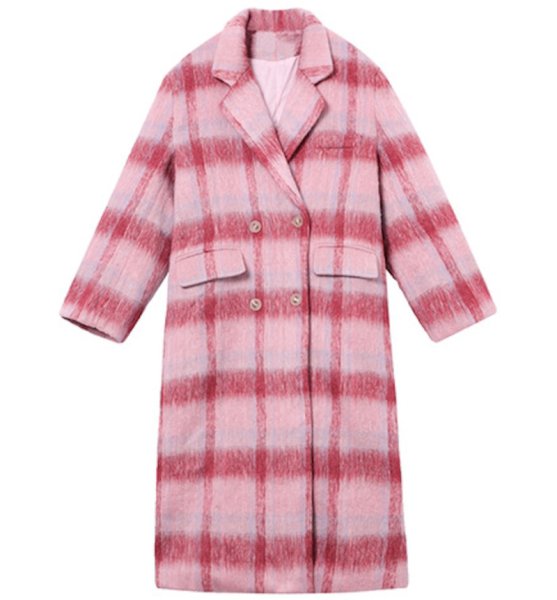 画像1: Pink check tailored collar long coat　ピンクチェック柄 テーラーカラーロングコート (1)