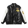 画像2: Soccer Garfield embroidered leather stadium jacket　 ユニセックス 男女兼用サッカーガーフィールド刺繍 レザースタジャンジャケットMA1 ブルゾン　 (2)