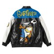 画像1: Soccer Garfield embroidered leather stadium jacket　 ユニセックス 男女兼用サッカーガーフィールド刺繍 レザースタジャンジャケットMA1 ブルゾン　 (1)