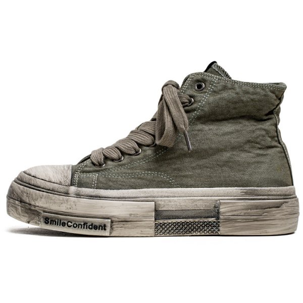 画像1: Men's high cut lace-upOld thick-soled high-top dirty canvas Sneakers shoes  ユニセックス男女兼用 厚底ダーティキャンバス ハイカット レースアップ ハイトップ  スニーカー (1)