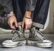 画像6: Men's high cut lace-upOld thick-soled high-top dirty canvas Sneakers shoes  ユニセックス男女兼用 厚底ダーティキャンバス ハイカット レースアップ ハイトップ  スニーカー (6)