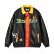 画像2: Tom and Jerry embroidery contrast color leather jacket  Jumper stadium jacket　 ユニセックス 男女兼用トムとジェリートム&ジェリー刺繍コントラストカラーレザースタジャンジャケットMA1 ブルゾン　 (2)