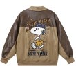 画像1: Snoopy baseball embroidery leather jacket  Jumper stadium jacket　 ユニセックス 男女兼用スヌーピーベースボール刺繍レザースタジャンジャケットMA1 ブルゾン　 (1)