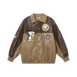 画像2: Snoopy baseball embroidery leather jacket  Jumper stadium jacket　 ユニセックス 男女兼用スヌーピーベースボール刺繍レザースタジャンジャケットMA1 ブルゾン　 (2)