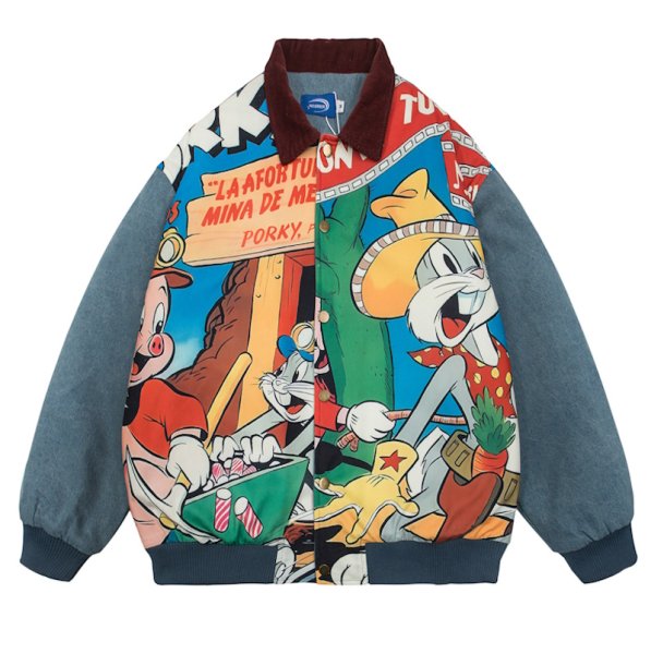 画像1: Bugs Bunny Lapel Cotton Denim Collar Stitch Jacket jacket bread coat acket blouson　 ユニセックス 男女兼用バッグス・バニーラペルコットンデニムカラーステッチジャケット (1)