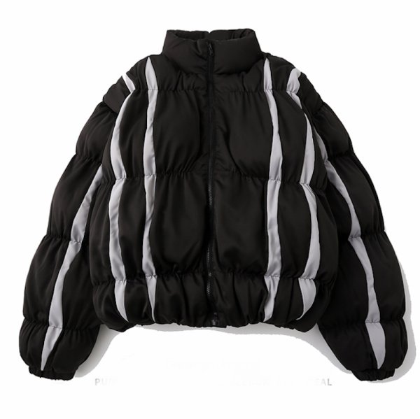 画像1: Pleated stripe squeezed down jacket coat acket blouson　 ユニセックス 男女兼用プリーツ絞りダウンジャケットコート (1)