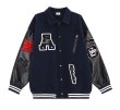 画像3: Sleeve leather alphabet logo embroidery stadium jumper jacket baseball uniform blouson  ユニセックス 男女兼用スリーブレザー アルファベットロゴ刺繍スタジアムジャンパー  スタジャン MA-1 ボンバー  ブルゾン (3)