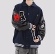 画像6: Sleeve leather alphabet logo embroidery stadium jumper jacket baseball uniform blouson  ユニセックス 男女兼用スリーブレザー アルファベットロゴ刺繍スタジアムジャンパー  スタジャン MA-1 ボンバー  ブルゾン (6)