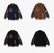 画像4: Sleeve leather alphabet logo embroidery stadium jumper jacket baseball uniform blouson  ユニセックス 男女兼用スリーブレザー アルファベットロゴ刺繍スタジアムジャンパー  スタジャン MA-1 ボンバー  ブルゾン (4)