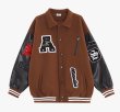 画像2: Sleeve leather alphabet logo embroidery stadium jumper jacket baseball uniform blouson  ユニセックス 男女兼用スリーブレザー アルファベットロゴ刺繍スタジアムジャンパー  スタジャン MA-1 ボンバー  ブルゾン (2)