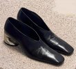 画像2: Square toe leather metal heel pumps Shoes 　スクエアトゥレザーメタルヒールパンプスシューズ (2)