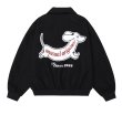 画像2: Dog embroidered wool stadium jumper jacket baseball uniform blouson  ユニセックス 男女兼用 レター&ドッグ刺繍スタジアムジャンパー  スタジャン MA-1 ボンバー ジャケット ブルゾン (2)