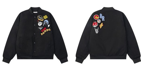 画像1: Embroidered label stadium jumper baseball uniform jacket   blouson  ユニセックス 男女兼用ラベル刺繍エンブレムジャケットスタジアムジャンパー スタジャン MA-1 ボンバー ジャケット ブルゾン (1)