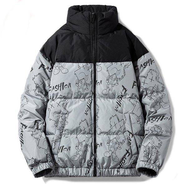 画像1: Modified kaws print down jacket coat blouson  ユニセックス 男女兼用カウズプリント ダウンジャケットコート  MA-1 ボンバー  ブルゾン (1)