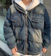 画像5: Unisex Washed denim down quilted jacket baseball jacket  uniform blouson  ユニセックス 男女兼用ウォッシュデニムダウンキルティングジップアップジャケットスタジャン MA-1 ボンバー ジャケット ブルゾン (5)