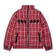 画像2: Unisex color block check pattern stand collar down jacket Coat　男女兼用カラーブロックチェック柄スタンドカラー ダウンジャケット コート (2)