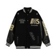 画像2: INS Round emblem smile embroidered letter stitching baseball uniform jacket BASEBALL JACKET  blouson  ユニセックス 男女兼用 刺繍エンブレムレターロゴ刺繍ジャケットスタジアムジャンパー スタジャン MA-1 ボンバー ジャケット ブルゾン (2)