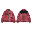 画像4: Unisex color block check pattern stand collar down jacket Coat　男女兼用カラーブロックチェック柄スタンドカラー ダウンジャケット コート (4)