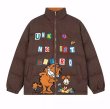 画像1: Unisex Garfield & letter logo embroidered down jacket uniform blouson  ユニセックス 男女兼用ガーフィールド&レターロゴ刺繍ダウンジップアップジャケットスタジャン MA-1 ボンバー ジャケット ブルゾン (1)