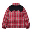 画像3: Unisex color block check pattern stand collar down jacket Coat　男女兼用カラーブロックチェック柄スタンドカラー ダウンジャケット コート (3)