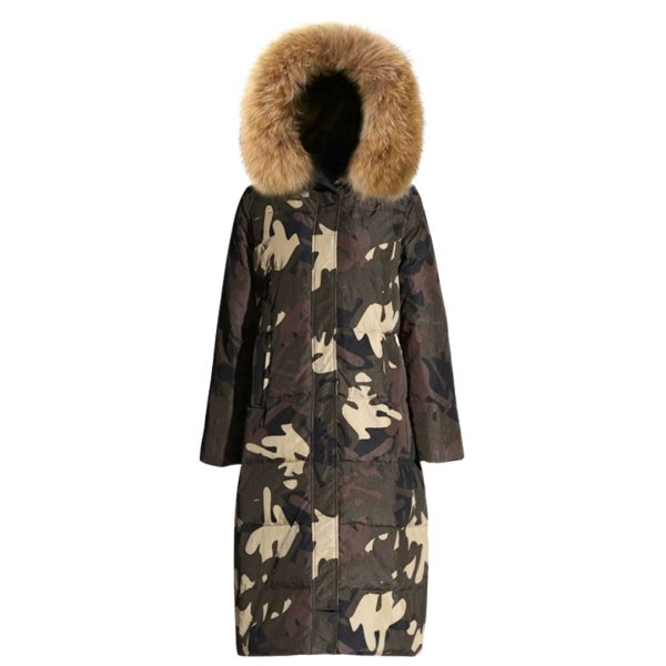 画像1: Luxury women camoflouge down jacket fur coat ラグジュアリーウーマンレディース ファー付き 迷彩柄 カモフラージュ ダウンジャケットコート (1)