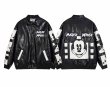 画像1: Mickey Mouse embroidered leather jacket Stadium Jumper   blouson  ユニセックス 男女兼用 ミッキーマウス刺繍レザージャケットスタジアムジャンパー スタジャン MA-1 ボンバー ジャケット ブルゾン (1)