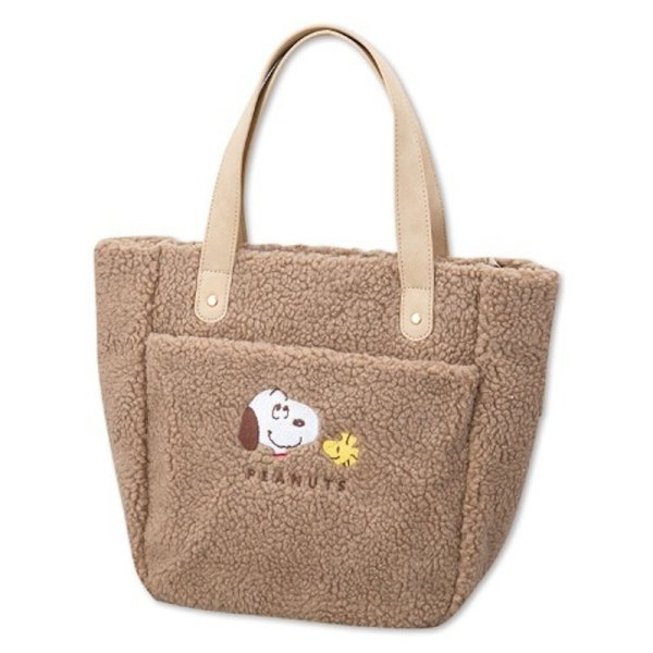 画像1:  Snoopy Embroidered Lamb Fur Tote Shoulder Underarm hopping bag  　スヌーピー刺繍ラムファートートショルダーショッピングアンダーアームバッグ (1)