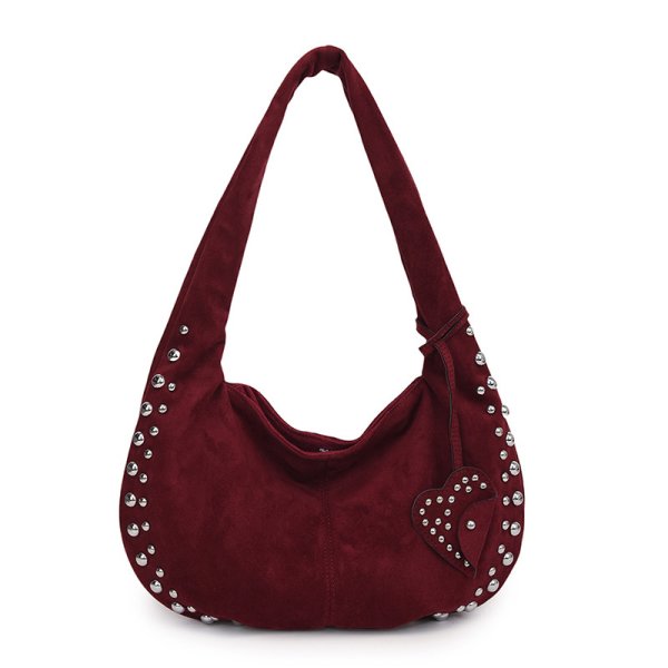 画像1: Studded semicircular leather tote shoulder underarm bag  スタッズ半円型レザートートショルダーアンダーアームバッグ (1)