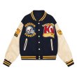 画像3:  American Football Embroidered Leather Sleeve Contrast Color Stadium Jumper Baseball Jacket blouson  ユニセックス 男女兼用  アメリカンフットボール刺繍レザースリーブコントラストカラーベースボールジャケットスタジャン MA-1 ボンバー ジャケット ブルゾン (3)