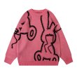 画像3: Rabbit jacquard crew neck sweater knit　男女兼用  ユニセックスラビットウサギジャカードクールネックセータ　ニット (3)