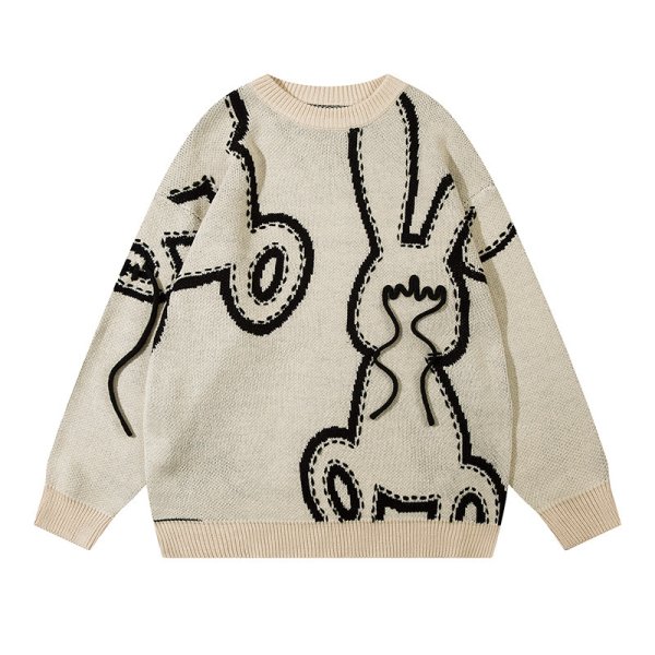 画像1: Rabbit jacquard crew neck sweater knit　男女兼用  ユニセックスラビットウサギジャカードクールネックセータ　ニット (1)