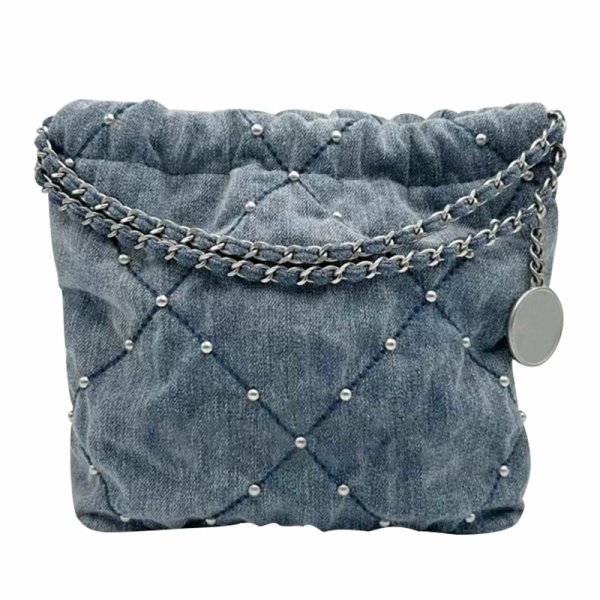 画像1: Fragrance Quilted Stud Denim Tote Shoulder Crossbody Bag　フレグランスキルティングスタッズデニムトートショルダークロスボディーバッグ (1)