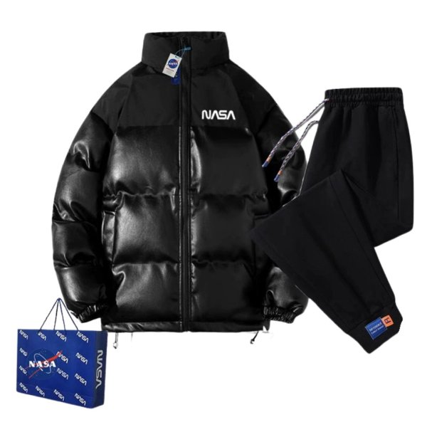 画像1: NASA logo Down jacket + Pants Setup ユニセッ クス男女兼用 シンプル NASA ナサロゴ ダウンジャケット ジャンバー スウェットパンツ セットアップ (1)