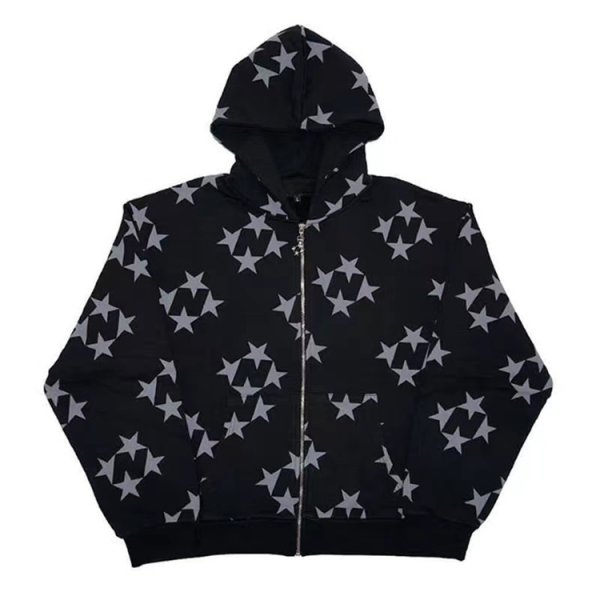 画像1: Unisex Star print zip-up hoodie  　ユニセックス 男女兼用スター星 プリントフーディパーカー  (1)