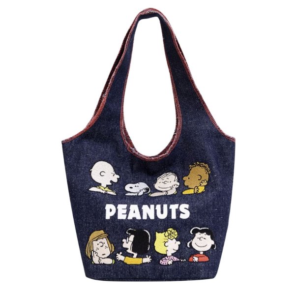 画像1: Snoopy canvas embroidered hand-held shoulder tote bag　男女兼用 スヌーピーキャンバスデニム刺繍　ショルダートートバッグ　通学　通勤 (1)